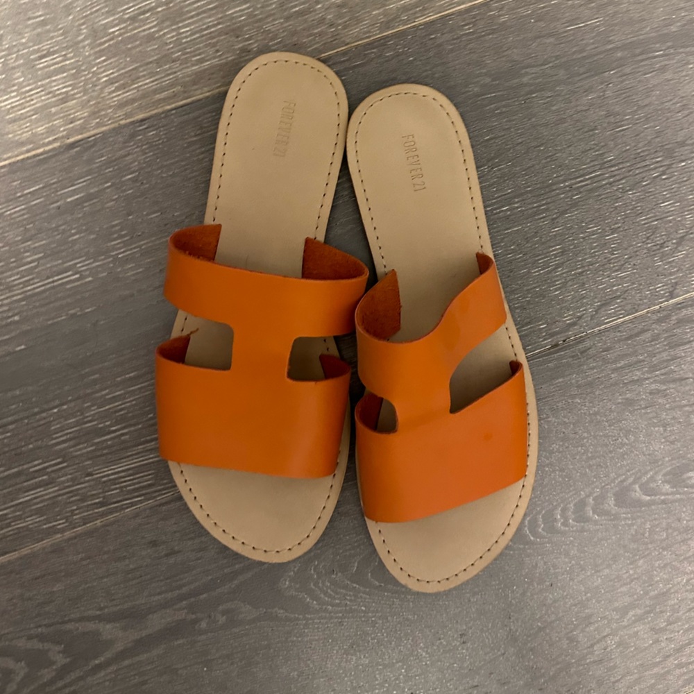 Orange h strap slip on sandals
